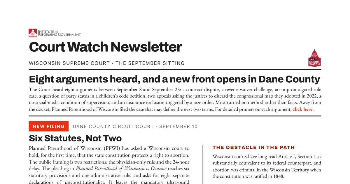 Court Watch Newsletter, October 2026 — cover